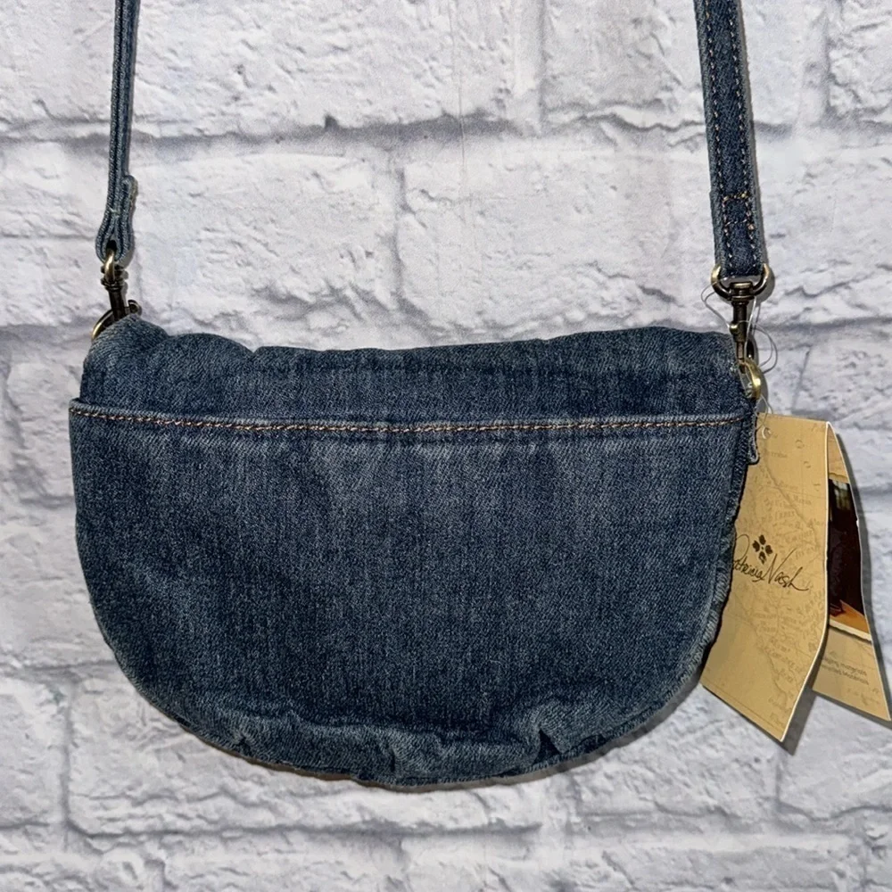 Patricia Nash Granada Boho Floral Denim Embroidered Crossbody Bag Casual Purse